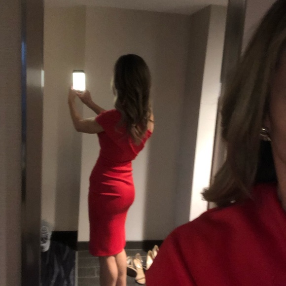 Red Scuba One Shoulder Dress - Picture 5 of 9